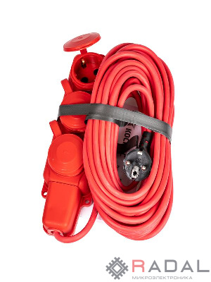 Удлинитель на каучуковой колодке 3х10м 16А IP44 250В 4кВт каучук КГ 3х2.5 красн. УХз16 Россия КОСМОС YKsm10m-3g(16A)KG-R