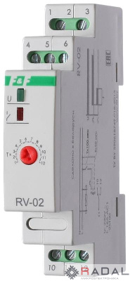Реле времени RV-02 (задержка выкл. (1..120сек) 230В 16А 1перекл. IP20 монтаж на DIN-рейке) F&F EA02.001.008