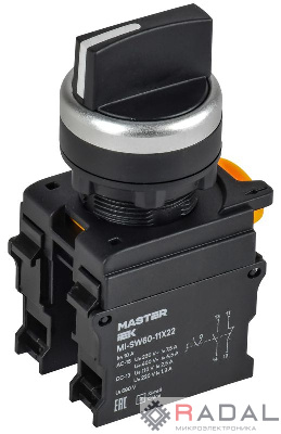 Переключатель 2 полож. 1НО+1НЗ возвратный черн. MASTER IEK MI-SW60-11X22-3-24-2-K02