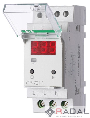 Реле напряжения CP-721-1 (однофазное; цифровая индикация; напряжение питания 50-450В контакт 1NO 63А встроен. таймер регистрация аварий в памяти индикация текущего напряжения) (аналог УЗМ) F&F EA04.009.013