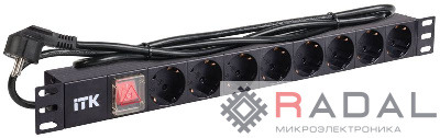 Блок розеток 8 мест PDU (немец. станд.) DIN49440 PH12-8D1 с LED выкл. алюм. профиль1U шнур 2м ITK PH12-8D1