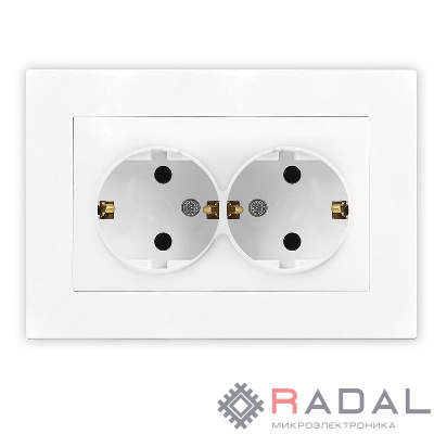 Розетка 2-м СП Афина 16А IP20 с заземл. в сборе бел. Universal A0128