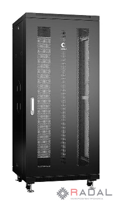 Шкаф монтажный телекоммуникационный напольн. ND-05C-27U60/60-BK 19дюйм 27U 600х600х1388мм для распределит. и серверн. оборудования; передн. и задн. перфорир. двери ручка с замком RAL 9004 черн. Cabeus 8550c