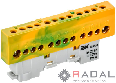 Шина PE "земля" изол. на универс. держ. 8х12-12-ЖЗ TEKFOR IEK TF-NN20-12-KL-K52