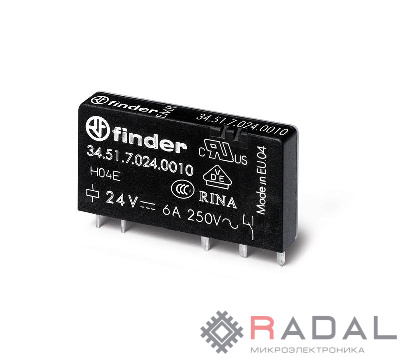 Реле ультратонкое 1CO 6А кат. 24В DC RTII FINDER 345170240010