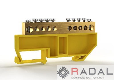 Шина PE "земля" на DIN-изоляторе 8х12мм 10 отвер. латунь TOKOV ELECTRIC TKE-BCB-812-10-DIN/PE