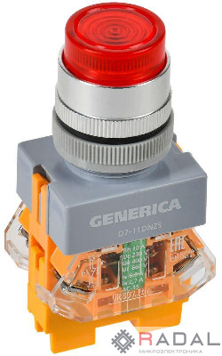 Кнопка D7-11DNZS d22мм 1НО+1НЗ с подсветкой и фиксацией красн. GENERICA BBT50-11DNZS-3-11-K04-G
