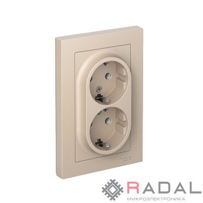 Розетка 2-м. AtlasDesign 16А с заземл. в сборе песочн. SE ATN001224