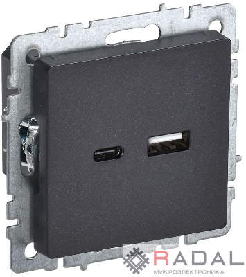 Розетка BRITE USB A+C 18Вт РЮ11-1-БрЧ черн. IEK BR-U22-018-K02