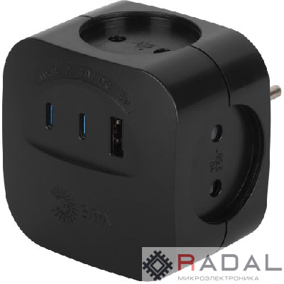 Разветвитель 4-м SP-4-3USBAC-B + 3 USB A+C со шторками 10А черн. Эра Б0069084