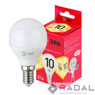 Лампа светодиодная RED LINE LED P45-10W-827-E14 R 10Вт P45 свеча 2700К тепл.бел. E14 Эра Б0052378