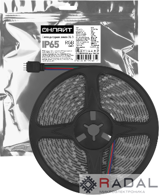 Лента светодиодная 90 681 OLS-5050RGB60-14.4-IP65-24V (уп.5м) ОНЛАЙТ 90681