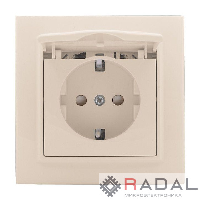 Розетка 1-м СП Минск 16А IP20 с заземл. защ. шторки с крышкой беж. EKF ERR16-029-200