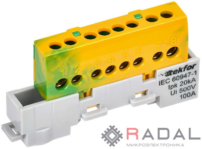 Шина PE "земля" изол. на универс. держ. 6х9-8-ЖЗ TEKFOR IEK TF-NN10-08-KL-K52