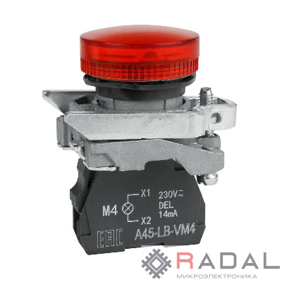Лампа сигнальная OptiSignal D22 C4-L-M4 красн. металл 230-240VAC XB4BVM4 КЭАЗ 332176