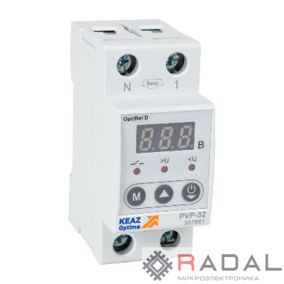 Реле напряжения OptiRel D PVP-63 с ЖК-дисплеем 63 А КЭАЗ 357864
