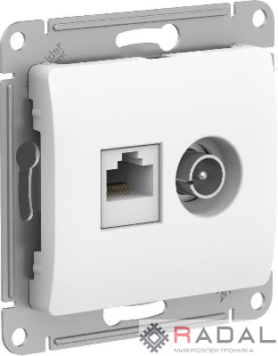 Розетка компьютерная + телевизионная 2-м Glossa RJ45 кат.5E + TV механизм бел. SchE GSL000189