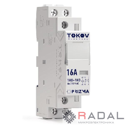 Контактор модульный 18мм 16А 230В АС 1НО 1НЗ PRIZMA TOKOV ELECTRIC TKE-PZ-MC-1-16-230-11