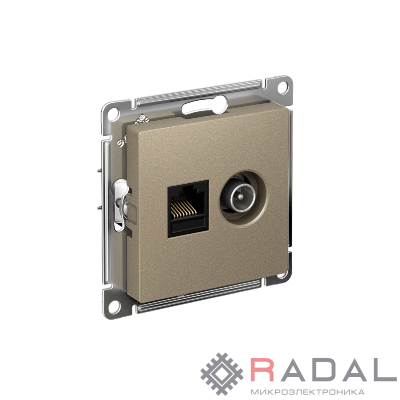 Розетка компьютерная + телевизионная 2-м AtlasDesign RJ45 кат.5E + TV механизм шампань SchE ATN000589