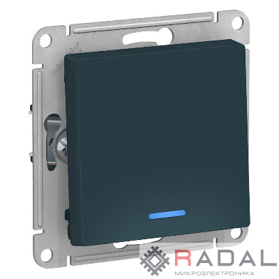 Выключатель 1-кл. СП AtlasDesign 10А IP20 (сх. 1а) 10AX с подсветкой механизм изумруд SchE ATN000813