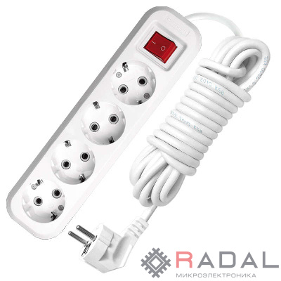 Удлинитель 4х5м с заземл. 13А IP20 S-304 с выкл. ПВС 3х1 UNIVersal 9631991
