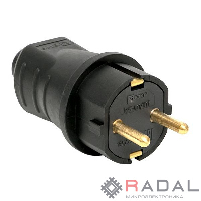 Вилка прямая 16А IP44 2P+PE 230В каучук EKF RPS-011-16-230-44