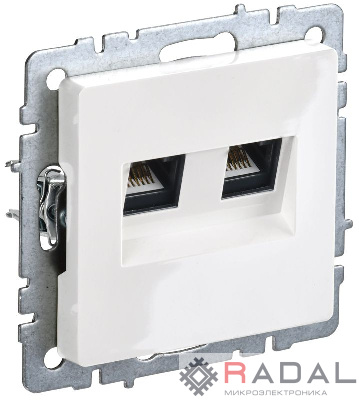 Розетка компьютерная двойная СП RJ45 кат.5E BRITE РК10-2-БрБ бел. IEK BR-K20-1-K01