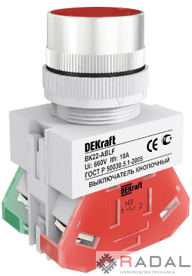 Выключатель кнопочный ABLF ВК-22 d22мм 220В красн. DEKraft 25014DEK