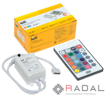 Контроллер с ПДУ ИК RGB 3 канала 12В 2А 72Вт IEK LSC1-RGB-072-IR-20-12-W