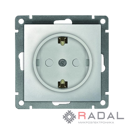 Розетка 1-м СП Афина 16А IP20 с заземл. защ. шторки механизм серебр. Universal A0049-S