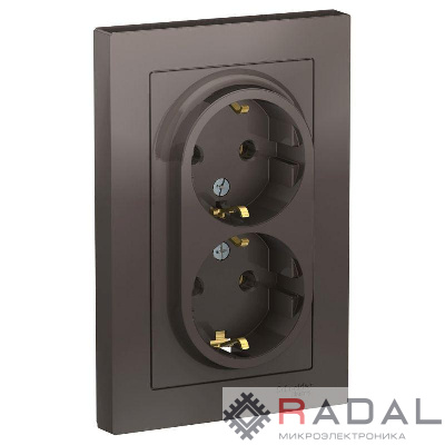 Розетка 2-м СП AtlasDesign 16А IP20 с заземл. в сборе мокко SchE ATN000624
