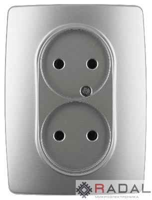 Розетка 2-м СП Эра12 12-2107-03 16А IP20 16AX 250В 2х2P алюм. Эра Б0031240