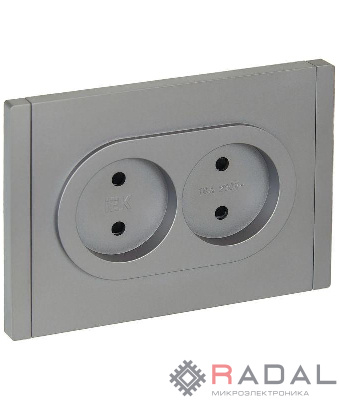 Розетка 2-м СП FORTE&PIANO FP525 10А без заземл. защ. шторки безвинт. крепл. сталь IEK FP-R23-10-1-K46
