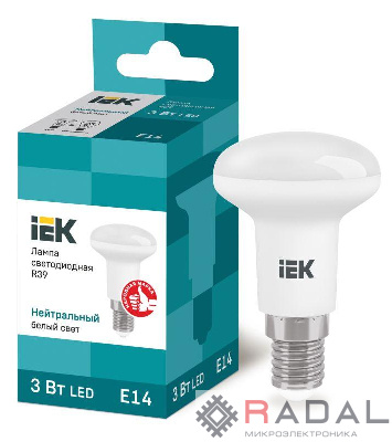 Лампа светодиодная ECO R39 3Вт 4000К бел. E14 270лм 230-240В IEK LLE-R39-3-230-40-E14