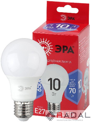 Лампа светодиодная RED LINE LED A60-10W-865-E27 R 10Вт A60 груша 4000К холод. бел. E27 Эра Б0045324