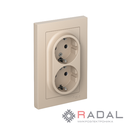 Розетка 2-м. AtlasDesign 16А с заземл. со шторками в сборе песочн. SE ATN001226