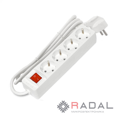 Удлинитель 4х1.5м с заземл. 16А IP20 3х1 с выкл. бел. DOMTOK 2374