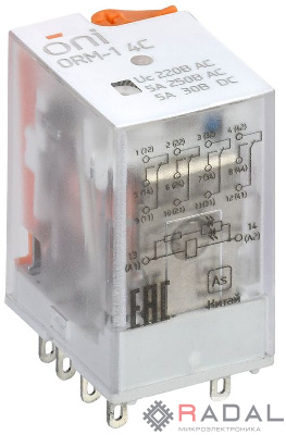 Реле интерфейсное ORM-1 4C 220В AC с LED и тест. кнопкой ONI ORM-1-4C-AC220V-L-B