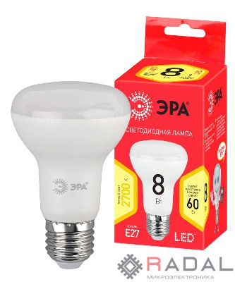 Лампа светодиодная RED LINE LED R63-8W-827-E27 R R63 8Вт рефлектор E27 тепл. бел. ЭРА Б0050701