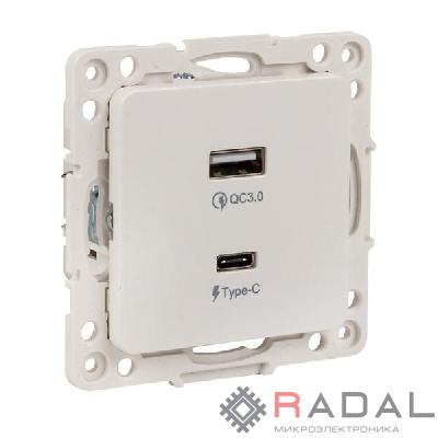 Розетка USB 2-м Стокгольм тип A+C механизм бел. PROxima EKF EYR-2USB-type-C