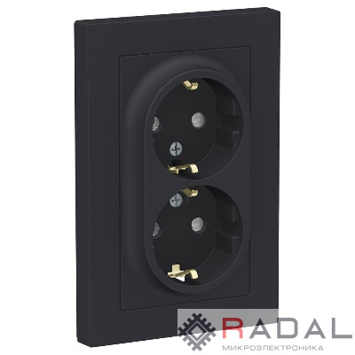 Розетка 2-м СП AtlasDesign 16А IP20 с заземл. защ. шторки в сборе карбон SchE ATN001026