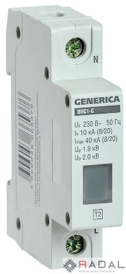 Ограничитель перенапряжения ОПС1-C 1Р 10/40кА 230В GENERICA IEK MOP20-1-C-G