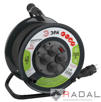 Удлинитель силовой RMx-4es-3x2.5-40m-IP44(KG) на метал. катушке с/з 4гнезда 40м КГ 3х2.5 Эра Б0043059