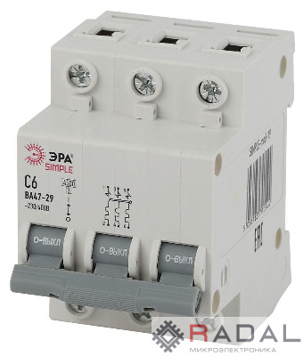 Выключатель автоматический модульный 3п C 25А 4.5кА ВА 47-29 SIMPLE-mod-23 ЭРА Б0039240