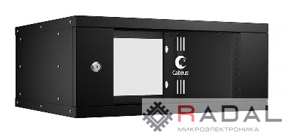Шкаф телекоммуникационный настенный разборный LIGHT WSC-05D-4U55/45-BK 19дюйм 4U дверь стекло черн. Cabeus 10184c