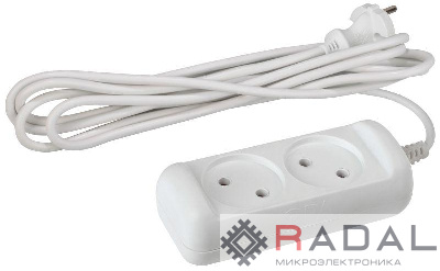 Удлинитель 2х3м без зазeмл. 6А IP20 UX(6)-2-3m ПВС 2х0.75 ЭРА Б0028347