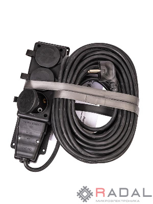 Удлинитель на каучуковой колодке 3х15м 16А IP44 250В 4кВт каучук КГ 3х2.5 черн. УХз16 Россия КОСМОС YKsm15m-3g(16A)KG-B