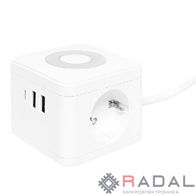 Удлинитель "Куб" 2 гнезда 2USB 2.4А+Type C + Ночник 1.3 метра 1кв.мм EKF UBA-CUB-2-TC