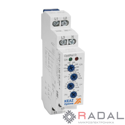 Реле контроля фаз OptiRel D PHS-3-1M-06-PP-2 повышенного/пониженного настр асимметрии 3Ф 2СО КЭАЗ 332000