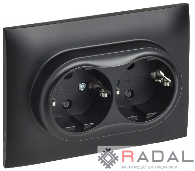 Розетка 2-м SKANDY 16А с заземл. защ. штроки в сборе SK-R07Bl черн. IEK SK-R24-16-K02-F